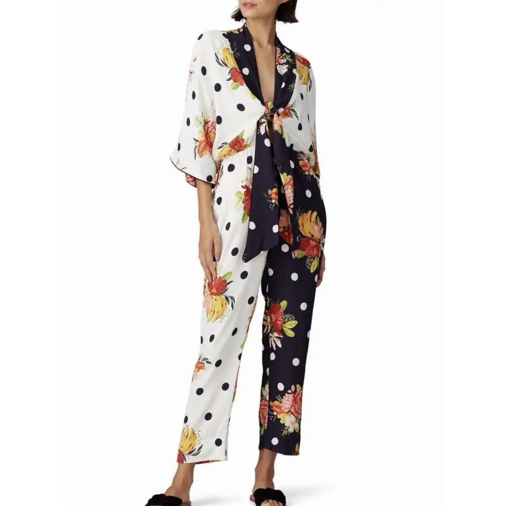 Farm Rio Mixed Nanaju Jumpsuit M Floral Polka Dot Tropical Whimsy Cottagecore - Picture 6 of 16